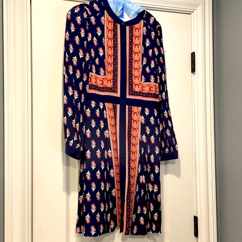 Navy and corals print dress